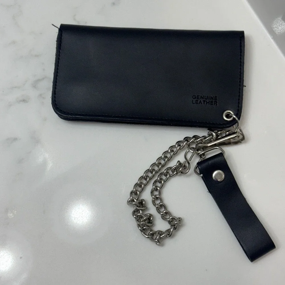 USMC Chain‎ Wallet Black Leather Studded Biker Marine Corps Trifold